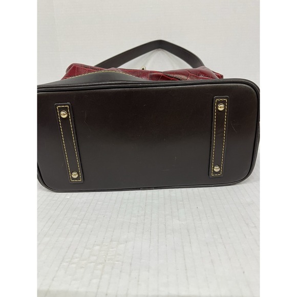 Dooney & Bourke Croco-Embossed Leather Hobo‎ Shoulder Bag Burgundy & Black - Picture 6 of 11